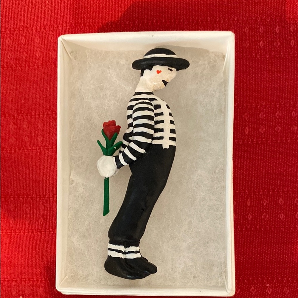 Charming Vintage from NYC Mime brooch /pin with Red Rose